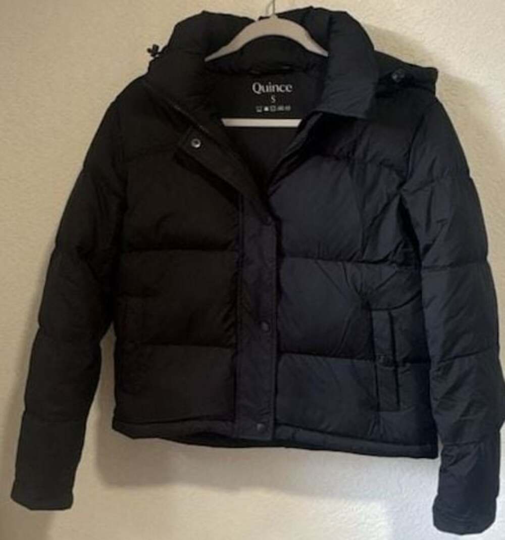 Quince Women's Responsible Down Cropped Puffer Jacket, Black, Size S